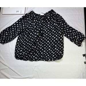 Womens Liz Claiborne black/white long sleeve blouse, size Large, elastic waist‎